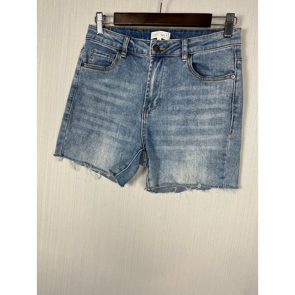 Sweet‎ Salt Denim Shorts Women 4 Blue High Rise Raw Hem Frayed Stretch Casual